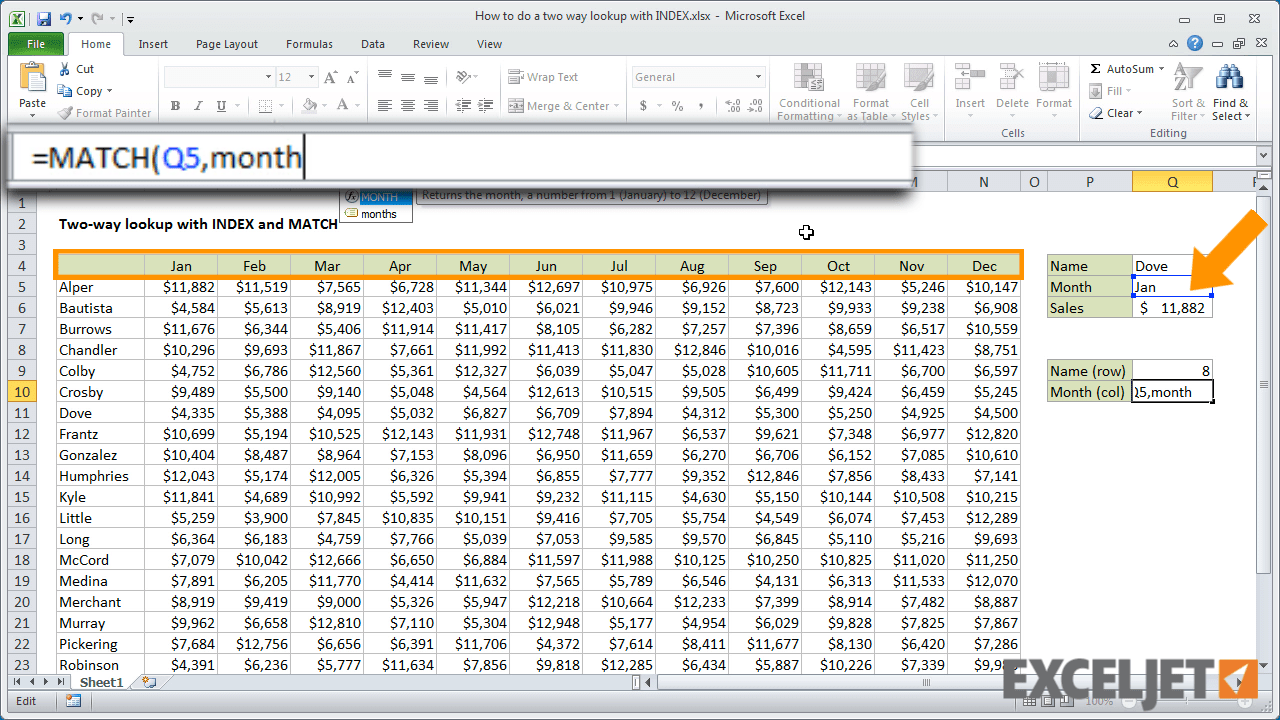 Excel tutorial How to do a twoway lookup with INDEX and MATCH